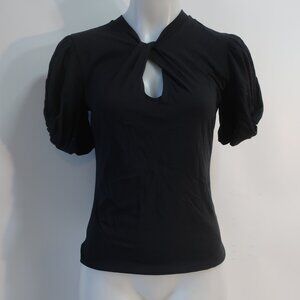 NWT Women 7 For All Mankind Black Pima Cotton Keyhole Puff Sleeve T-Shirt Top XS